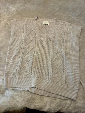 Pink Rose Light Gray Cable Knit V-Neck Sweater Vest